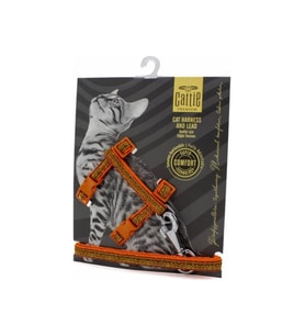 Cattie Dokumadan El Yapımı Kedi Göğüs & Gezdirme Takımı 1x25-40cm - Orange