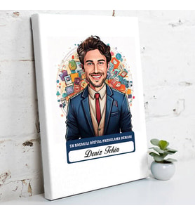 Kişiye Özel Hediye Karikatürlü En İyi Erkek Dijital Pazarlama Uzmanı Kanvas Tablo
