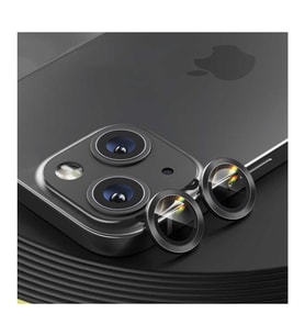 Apple iPhone 13 Mini Kamera Koruyucu Lens Mercek Metal Çerçeveli 2li Set Siyah Black
