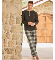 Pijamoni Erkek Düğme Yaka Kışlık Polar Pijama Takımı 6100/5 - 1 Adet (Haki)