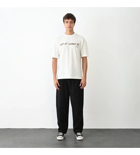 Erkek Baskılı T-Shirt Kısa Kol Bisiklet Yaka Regular Fit Rahat Kalıp Günlük Tişört- Beyaz