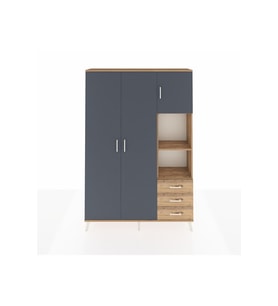 Arges Dolap 5 Raflı 3 Çekmeceli Tek Askılı 132x30x195 Çam-Antrasit/Çam