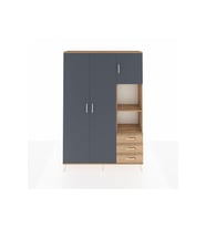 Arges Dolap 5 Raflı 3 Çekmeceli Tek Askılı 132x30x195 Çam-Antrasit/Çam