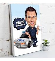 Polis İçin Karikatürlü Kanvas Tablo