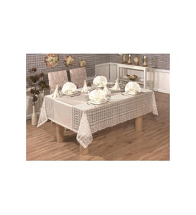 Mimoza Dantelli Krem Sofra Takımı 8 Kişilik 170x280 Cm 17 Parça  289