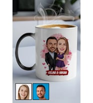 Sevgiliye Romantik Yıldönümü Hediyesi Karikatürlü Sihirli Kupa Bardak