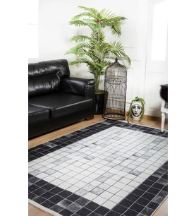 Dijital Baskı Siyah Beyaz Geometrik Desenli Kaymaz Tabanlı Modern Salon Halısı Koridor