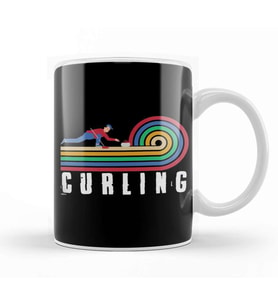 Retro Curling Player Vintage Curling Broom Stones Coach Team Kupa Bardak Porselen