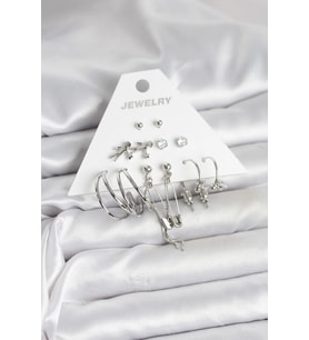 Pirinç Gümüş Renk 6'lı Kadın Küpe Seti