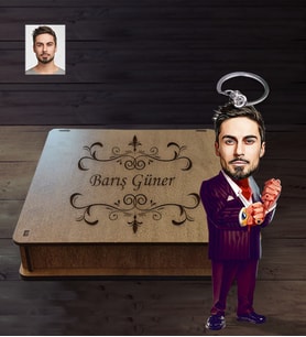 Kişiye Özel Kabadayı Karikatürlü Ahşap Anahtarlık Kutulu Bay-1