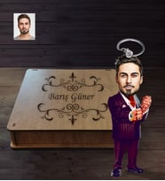 Kişiye Özel Kabadayı Karikatürlü Ahşap Anahtarlık Kutulu Bay-1
