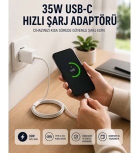 Type-C to C Kablolu 35W Hızlı Şarj Başlığı Set