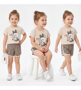 Northcity 1/4 Yaş Leopar Tavşan Baskılı Çocuk Takımı - Anti-Allerjik ve Güvenli Bebek Giyimi