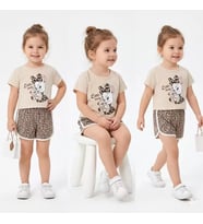 Northcity 1/4 Yaş Leopar Tavşan Baskılı Çocuk Takımı - Anti-Allerjik ve Güvenli Bebek Giyimi