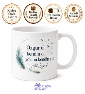 İsme Özel Özgür Yazılı Kupa Bardak Hediye Özel Tasarım Baskılı Porselen Mug