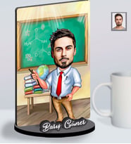 Kişiye Özel Öğretmen Karikatürlü Üç Katmanlı Ahşap Biblo Bay-16