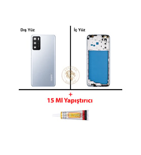 Oppo A16 Gümüş Uyumlu Lensli Orta Kasa + B7000 Yapıştırıcı Full Kasa Kapak Gövde Housing