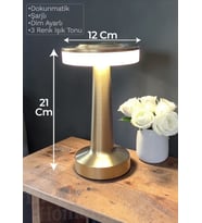 Dokunmatik Masa Ve Gece Lambası Dokunmatik Lamba Abajur Led Şarjlı Masa Lambası Ledli Masa Gold 21Cm