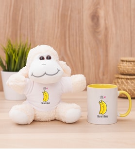 Kişiye Özel Sevimli Muzlar Peluş Koyun ve Sarı Kupa