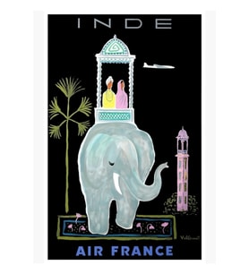 1956 Air France Hindistan Seyahat Posteri Tablo Ahşap Poster Dekoratif