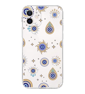 PrintiFy iPhone 12 Mini ile Uyumlu Nazar Boncuğu 5  Kamera Korumalı Şeffaf Silikon Kılıf