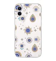 PrintiFy iPhone 12 Mini ile Uyumlu Nazar Boncuğu 5  Kamera Korumalı Şeffaf Silikon Kılıf