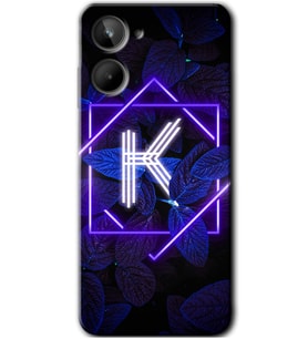 Realme 10 4G Kılıf HD Desen Baskılı Kılıf - Dark Neon Yaprak K Harfi