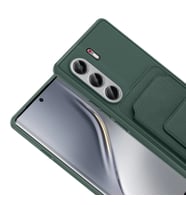 Tecno Camon 40 Pro Kılıf Deri Dokulu ve Kartlıklı BiKart TPU Premium Kapak (Koyu Yeşil)
