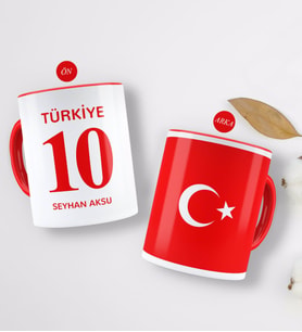 BK Gift Kişiye Özel Euro 2020 Türkiye Tasarımlı Kırmızı Kupa Bardak-3 (Beyaz)