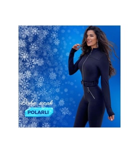 Siyah İçi Polarlı , Cepli , Fermuar Detaylı , Kemerli , Uzun Kollu Spor Tayt Tulum