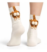 Kadın Turuncu Kedi Desenli Ponponlu Soket Çorap Seti Kedi Figürlü Eğlenceli Çorap Modeli — Renk:, Beden: 36-40
