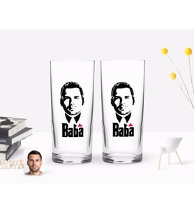 BK Gift Kişiye Özel Renkli Baskılı Godfather Baba Tasarımlı İkili Rakı Bardağı Seti-13 (Beyaz)