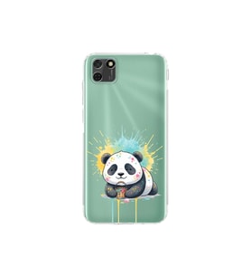 Huawei Y5P ile Uyumlu Splash Panda Tasarımlı Şeffaf Silikon Kılıf