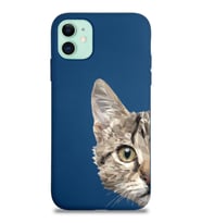 Apple iPhone 11 Uyumlu Lansman Kılıf Catface Tasarımlı İçi Kadife Kapak-Lacivert (Şeffaf)