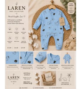 Laren Baby %100 Pamuk Ayıcık Desenli Bebek Tulumu