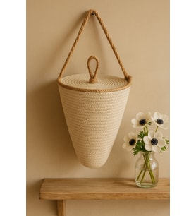 Poşetlik Krem Renk Kapaklı Poşet Düzenleyici 30x19 Cm