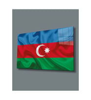 Miyrem Glasses Collection -A1^#  Dalgalı Azerbaycan Bayrağı Cam Tablo (Çok Renkli)