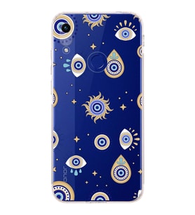 PrintiFy Honor 8A ile Uyumlu Nazar Boncuğu 5  Kamera Korumalı Şeffaf Silikon Kılıf
