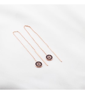 Zirkon Taşlı Nazar Boncuklu Rose Gold Kaplama Gümüş Zincir Küpe