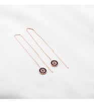 Zirkon Taşlı Nazar Boncuklu Rose Gold Kaplama Gümüş Zincir Küpe