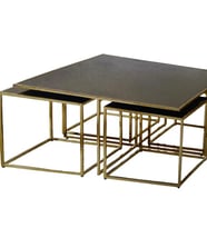 Zigon-Orta 19332 sehpa kare Ogem Model takım Metal gold kaplama Temper füme cam (Gold-Yeşil)