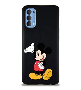 Oppo Reno 4 Soft Premier Kapak Mickey Mouse-C Tasarımlı Silikon Kılıf - Siyah (Şeffaf)