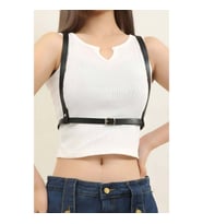 Sırtı Halka Detaylı Şık Deri Harness (Kırmızı)