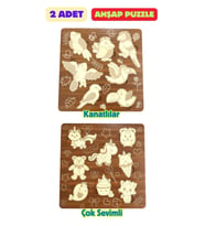 Çocuk Puzzle (Yapboz) Birinci Sınıf Ahşap 2 Parça Eğitici Öğretici Eğlenceli Set