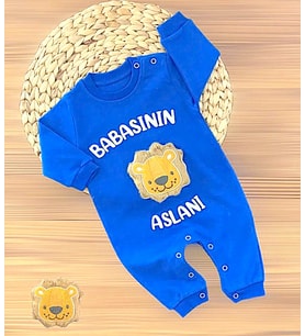 MİLAYS BABASININ ASLANI YAZILI ASLAN KABARTMALI  %100 PAMUKTAN ÇITÇITLI TULUM (Mavi)
