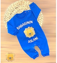 MİLAYS BABASININ ASLANI YAZILI ASLAN KABARTMALI  %100 PAMUKTAN ÇITÇITLI TULUM (Mavi)