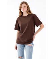 Unisex T-Shirt, kısa kollu oversize t-shirt, Pamuklu Siyah Bisiklet Yaka Oversize Tişört. (Kahverengi)
