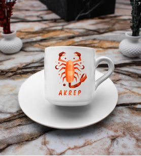 Akrep Burcu Tasarım Süblimasyon Türk Kahvesi Fincanı (Beyaz)