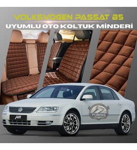 Volksvogen Passat B5 Kahverengi Renk Tay Tüyü Cepli & Terletmez Sırtlı Oto Koltuk Minder Seti - Koltuk Koruma Kılıfı (ÖN & ARKA TAM SET)