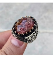 925 Ayar Gümüş Zultanit Taşlı La Galibe İllallah Yazılı Erkek Yüzük
